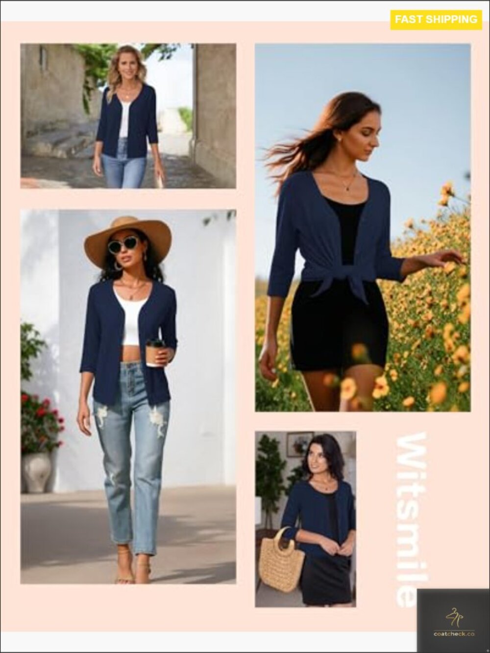 Lightweight Knit Cardigan 3/4 Sleeve Button Down Open Front Summer Cover Up - Picture 2 of 7